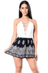 Sexy Dark Print Lace Up V Neck Boho Romper